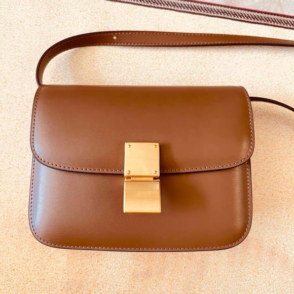 Korean Style Small Size Minimalistic Brown Calfskin Leather Box Bag shoulder/cro - Picture 1 of 4